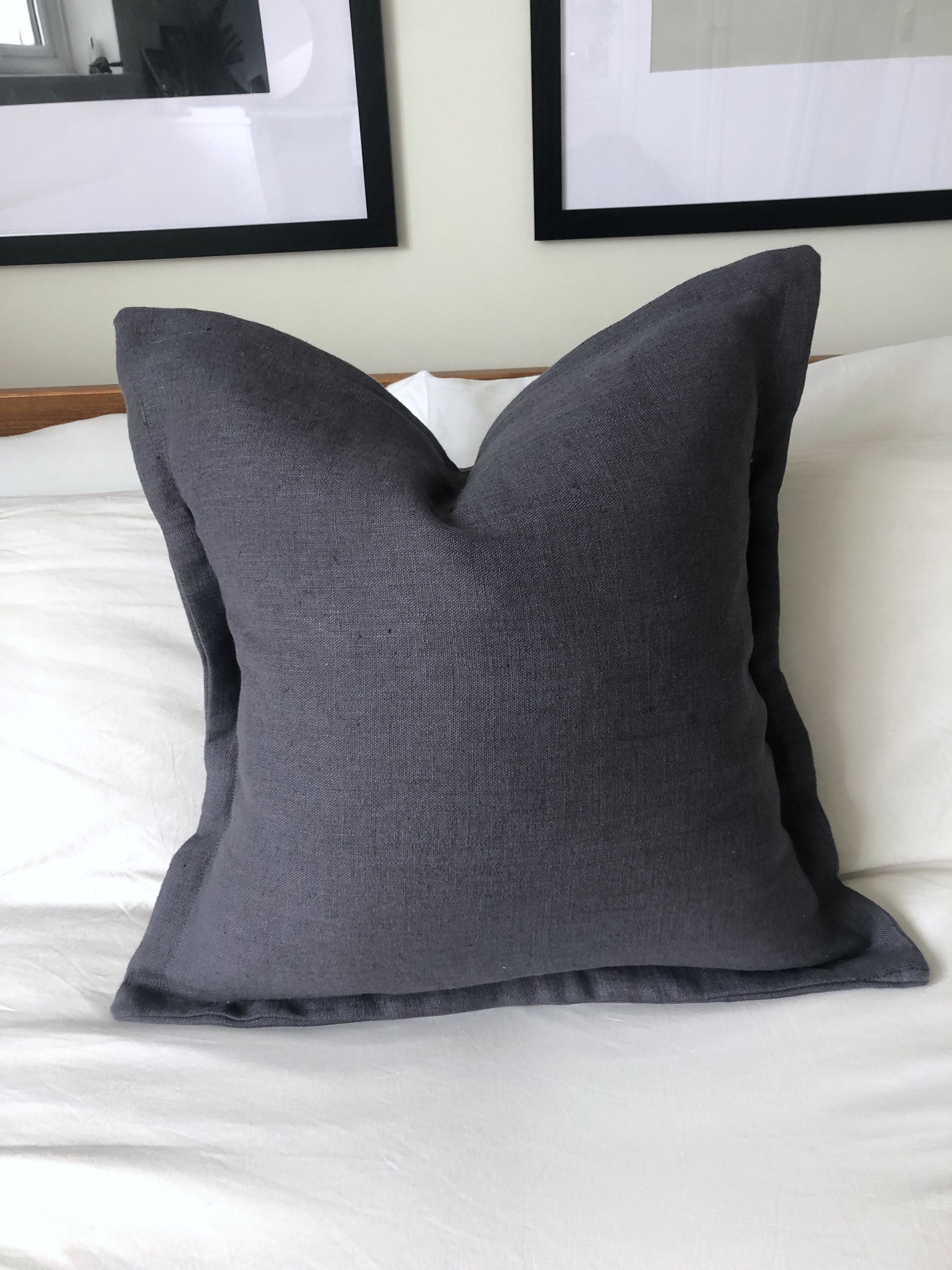 grey cushion cover, oxford edging linen cushion, french vintage linen, extra large cushion covers