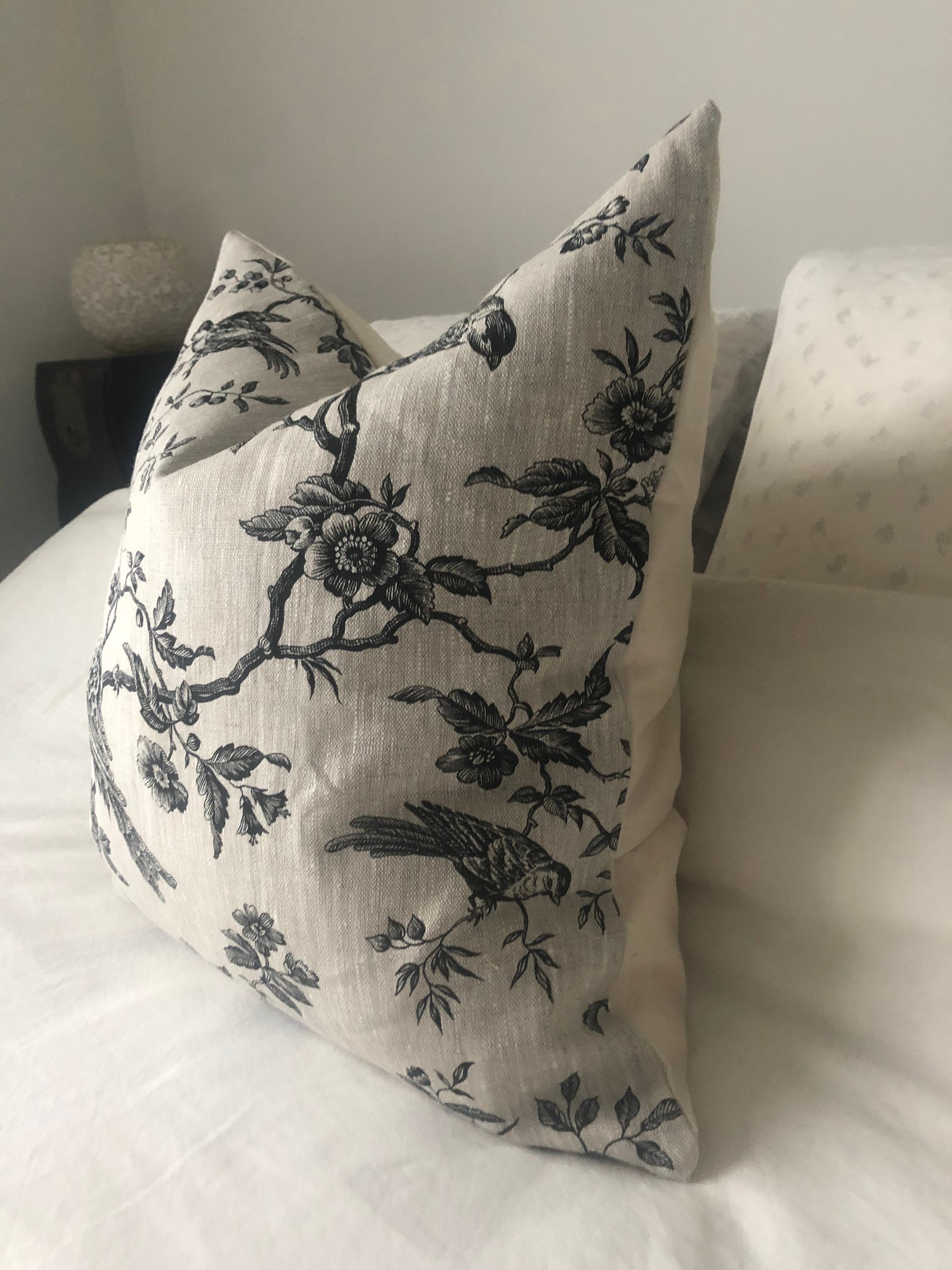 French Country Pillow Covers Linen Bedding Black Toile De - Etsy UK