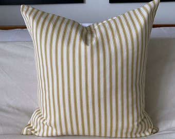 French country pillow cover, large scatter cushion, farmhouse cushions, French vintage, ochra Yellow ticking striped cushion cover
