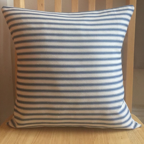 Coastal pillow covers, outdoor cushions, blue striped cushion cover, blue ticking cushion covers, nautical cushion cover