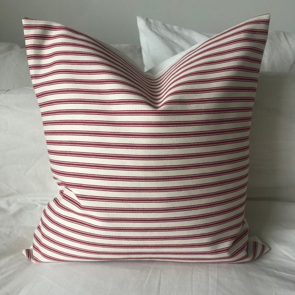 Housse de coussin à rayures rouges, décoration nautique, ferme vintage française