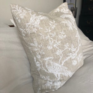 Franse landelijke kussensloop, vintage linnen beddengoed, taupe toile de jouy, frans linnen beddengoed, boerderijdecor, vintage decor, havermout