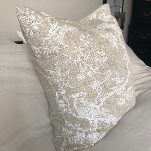 Housse de coussin, literie en lin vintage, toile de jouy taupe, literie en lin française, décoration de ferme, décoration vintage, flocons d'avoine