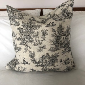 French vintage cushion cover - Grey toile de jouy - French country pillow - grey pillow cushion -  grey cushion - vintage decor