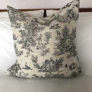 French vintage cushion cover - Grey toile de jouy - French country pillow - grey pillow cushion -  grey cushion - vintage decor