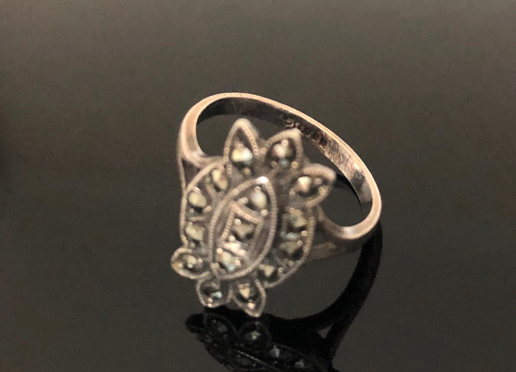 Bague En Argent 925 Avec Marcassite Style Art Déco - Taille 51, Années 1920-1930, Occasion