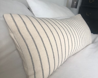 long bolster pillow covers, ivory lumbar pillow, Neutral stripe bolster, bohemian home decor, cream black cushion, bench cushion cover