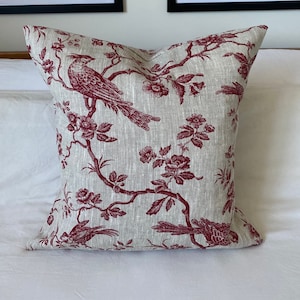 French country pillow cover, vintage linen bedding, Bordeaux Red toile de jouy, french linen bedding, farmhouse decor, vintage decor,
