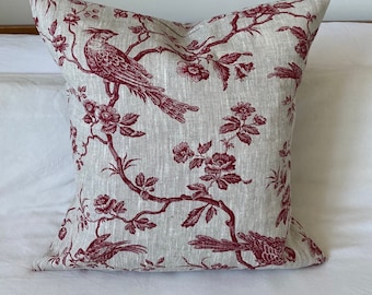 French country pillow cover, vintage linen bedding, Red toile de jouy, french linen bedding, farmhouse decor, vintage decor, oatmeal