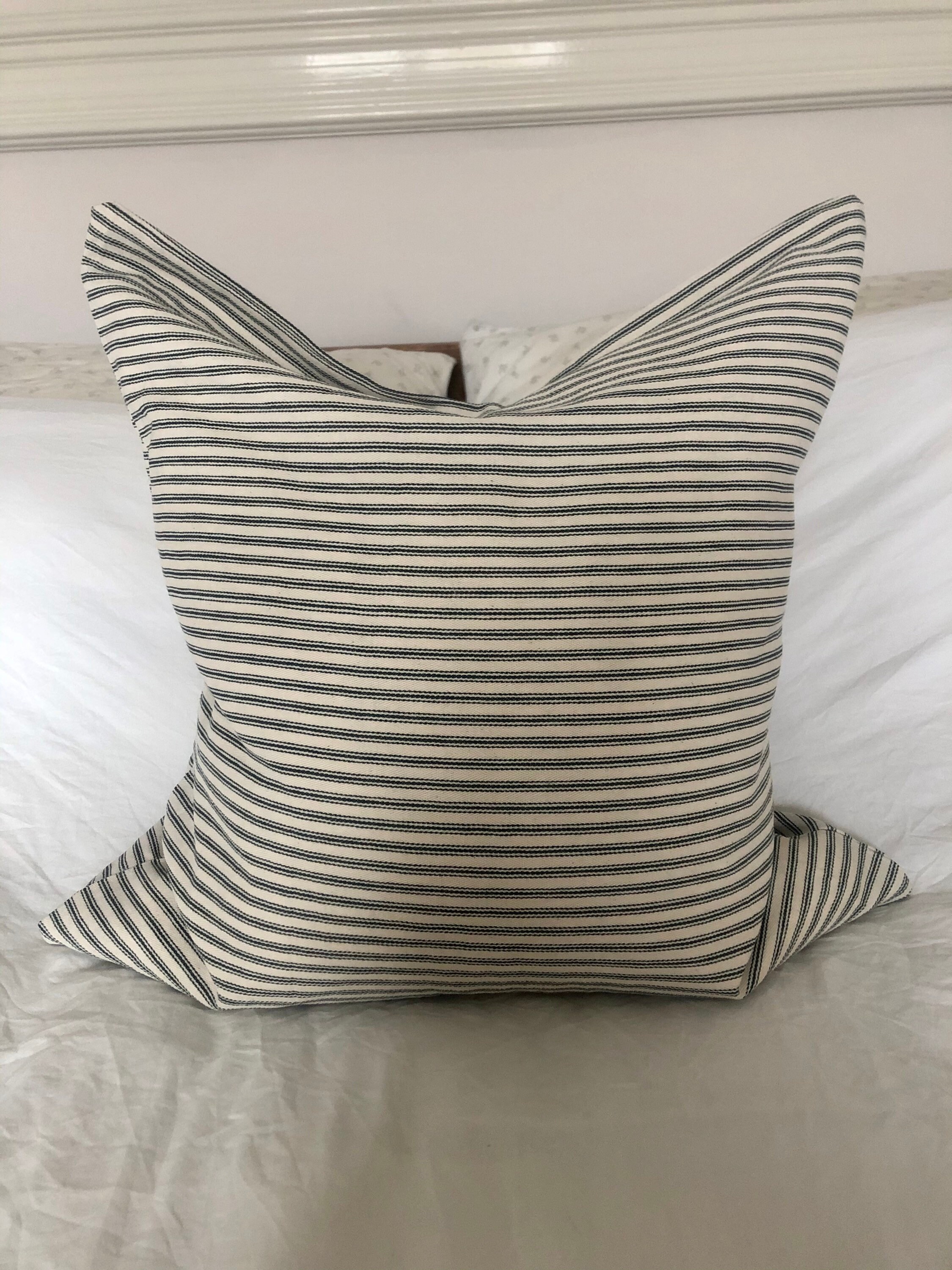 Country Cottage Vintage Grey gingham check look  cushion cover & grey pom pom 