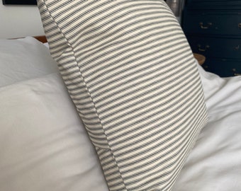 Farmhouse Ticking Stripe Pillow Cover, Charcoal Grey, Vintage Style