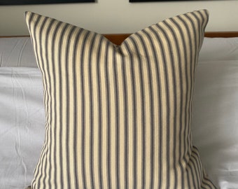 Grey Stripe Ticking Pillow Cover, French Country Farmhouse Cushion