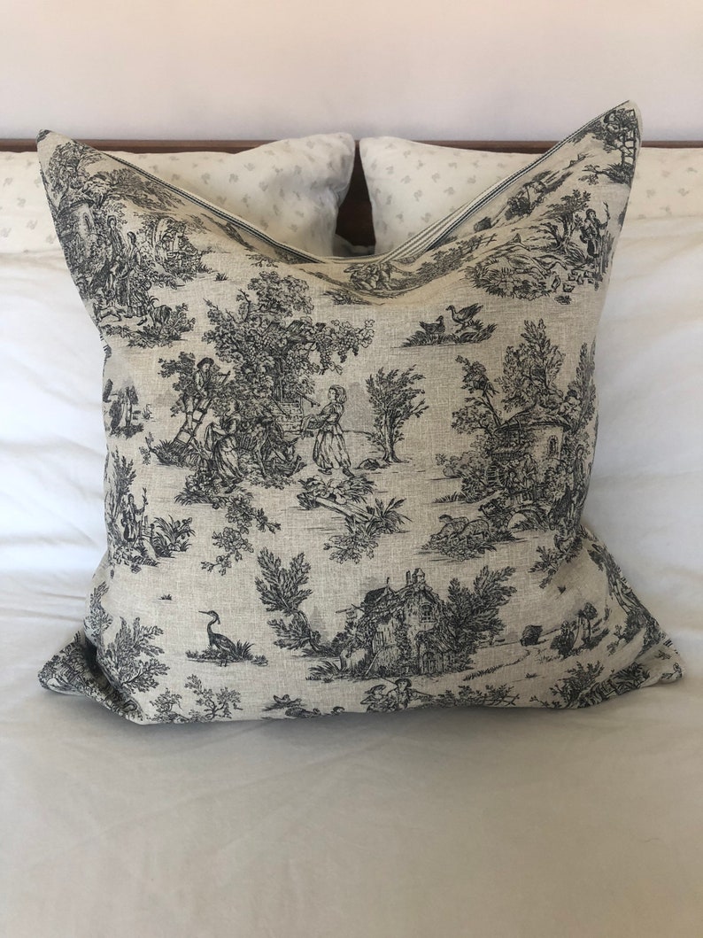 French Cushion Cover French Country Pillows Grey Toile De Etsy