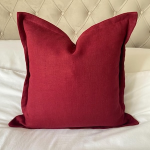 Housse de coussin en lin bordeaux, housse de coussin rouge, coussin de dispersion rouge bordeaux profond, grands coussins de dispersion, housse de coussin bordure oxford