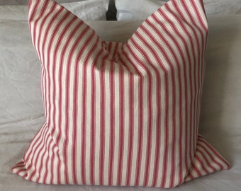 French country pillow cover, farmhouse cushions, French vintage, Pink ticking striped cushion cover, decorative pillow, vintage decor