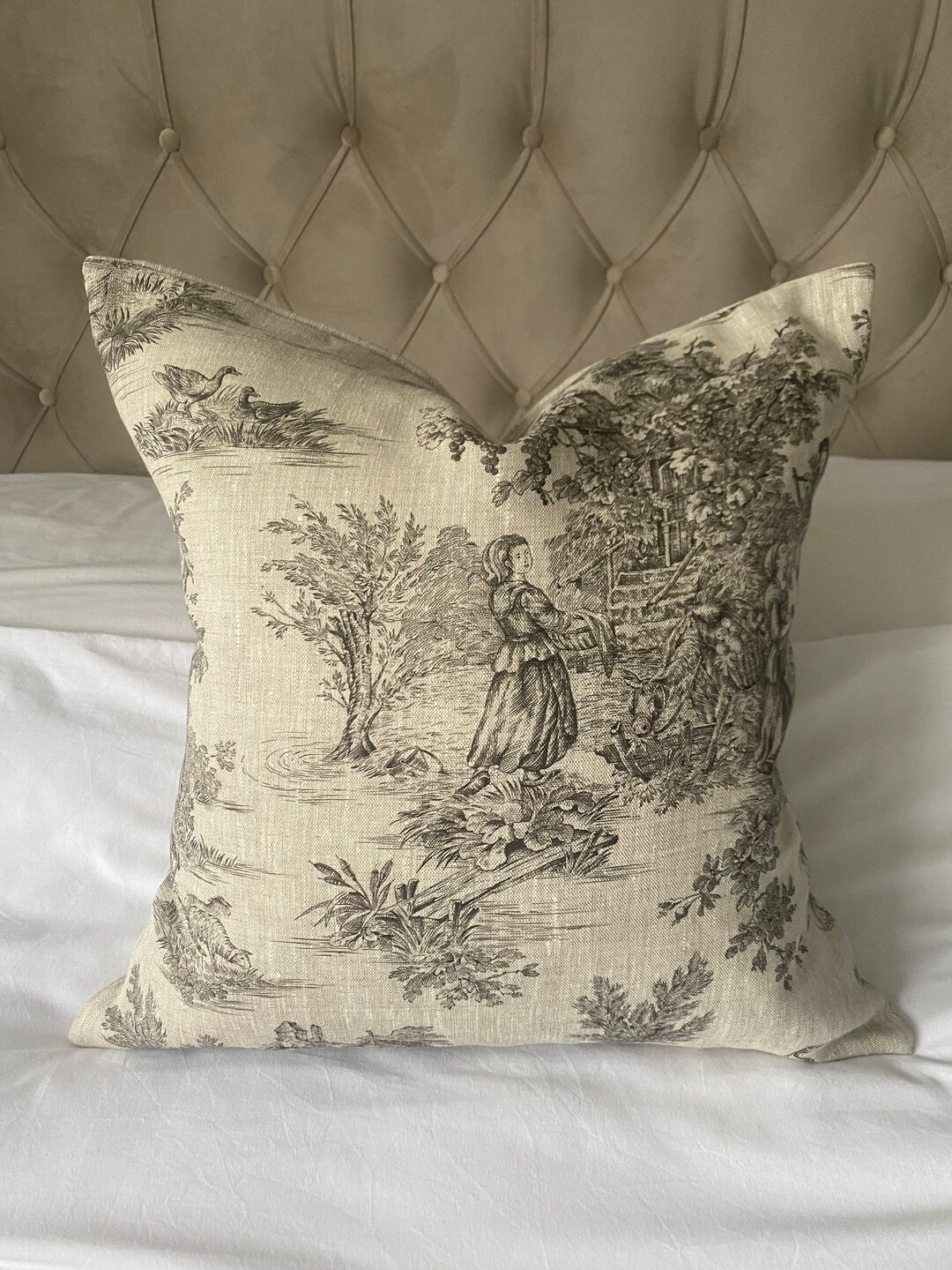 French Country Pillow Cover, Vintage Linen Bedding, Anthracite Grey ...