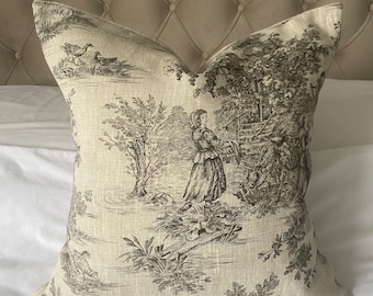 Set di 2 federe per cuscini blu in stile country francese, decorazione per la casa, stile vittoriano, 45 x 45 cm, in lino, per divano, letto, casa e divano