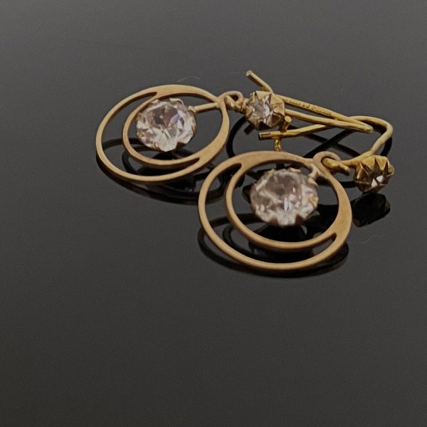 Antieke gouden oorbellen, Art Deco sieraden, domeuse oorbellen met heldere pasta, 1910, bruidsoorbellen