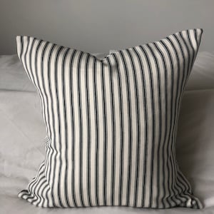Farmhouse cushion covers, black stripe ticking pillows, French vintage decor