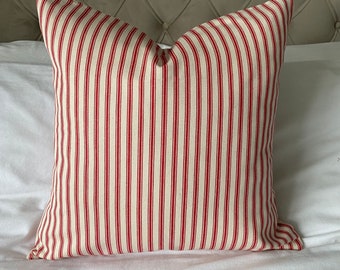 French country pillow cover, large scatter cushion, farmhouse cushions, French vintage, Red ticking striped cushion cover, Christmas