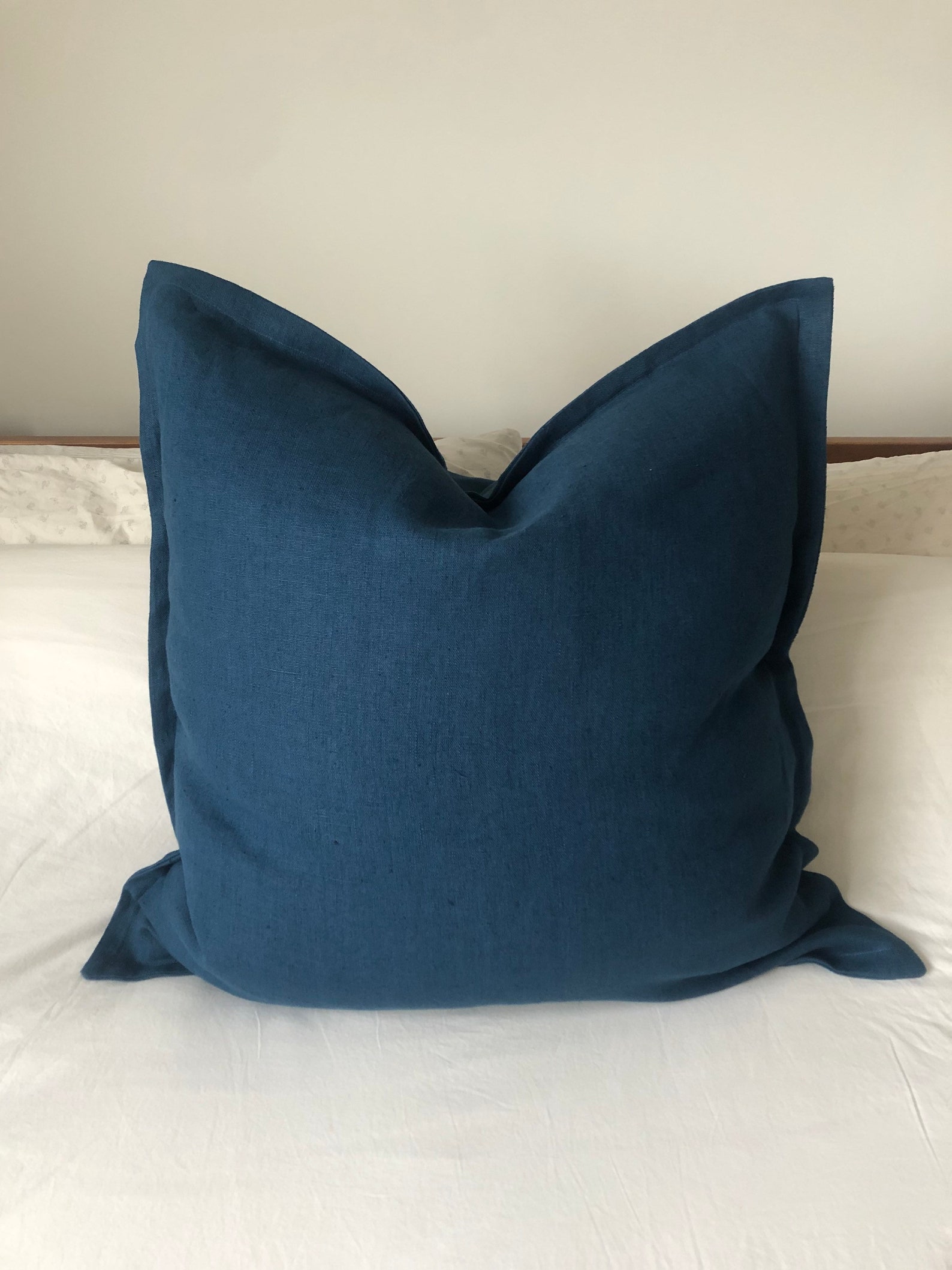 Petrol blue cushion Dark blue linen cushion french vintage Etsy