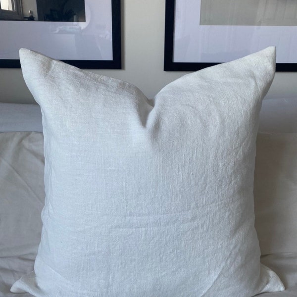 White linen cushion covers, white French linen pillow cover, minimal home decor, throw scatter sham, extra large pillows