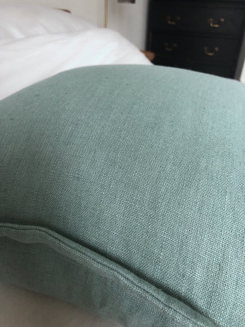 Green linen cushion cover, flange edging linen cushion, french vintage linen, extra large cushion covers image 4