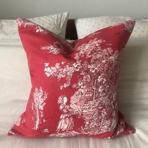 French country pillow cover, farmhouse pillow covers, French vintage decor, toile de jouy cushion cover, red Christmas shams, vintage decor