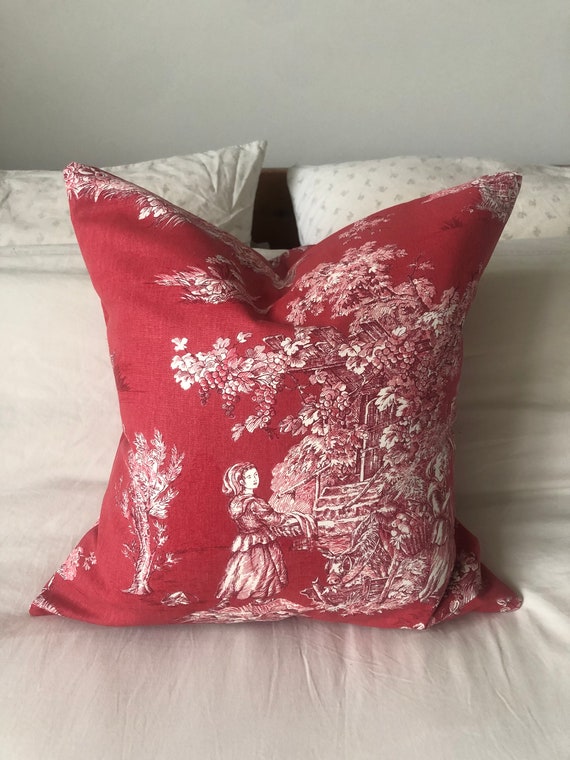 French Country Pillow Cover Farmhouse Pillow Covers French Vintage Decor Toile De Jouy Cushion Cover Red Christmas Shams Vintage Decor Etsy
