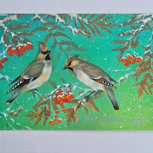 Soviet Postcard - Vintage Christmas card with Birds - Happy New Year Postcard- Soviet Greeting Card - Russian Postcard