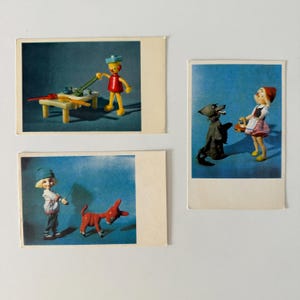 Soviet postcards 1968 year, vintage USSR postcards, fairy tale characters, russian postcards with dolls
