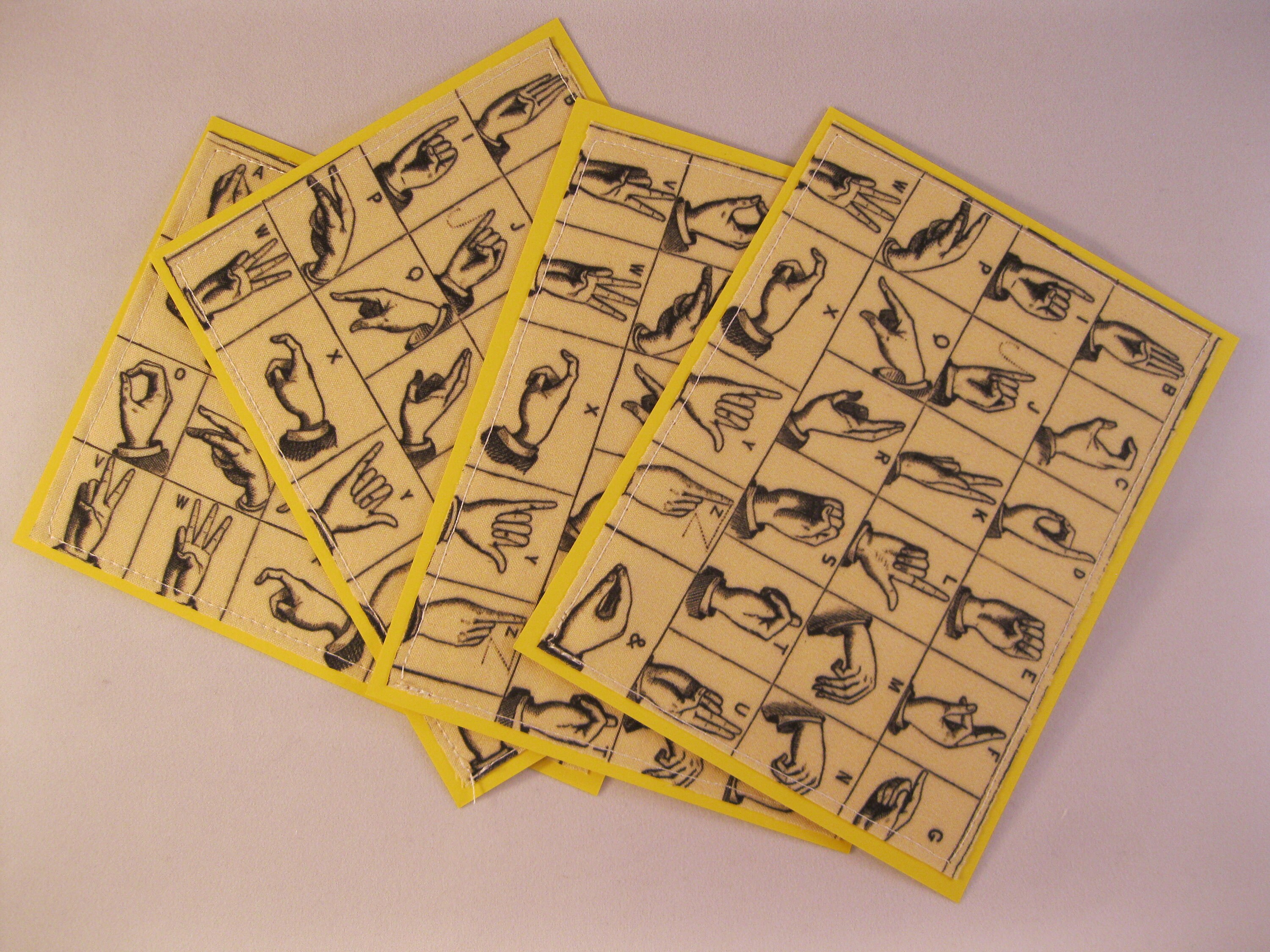 Set of 4 Sign Language Fabric Note Cards FREE SHIPPING hand Etsy