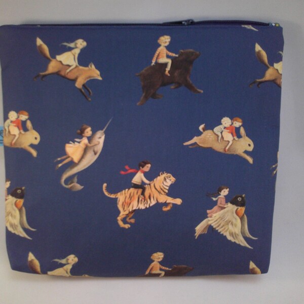 Dream World Pouch make up case cosmetic bag Emily Winfield Martin children riding animals narwhal tiger rabbit bear