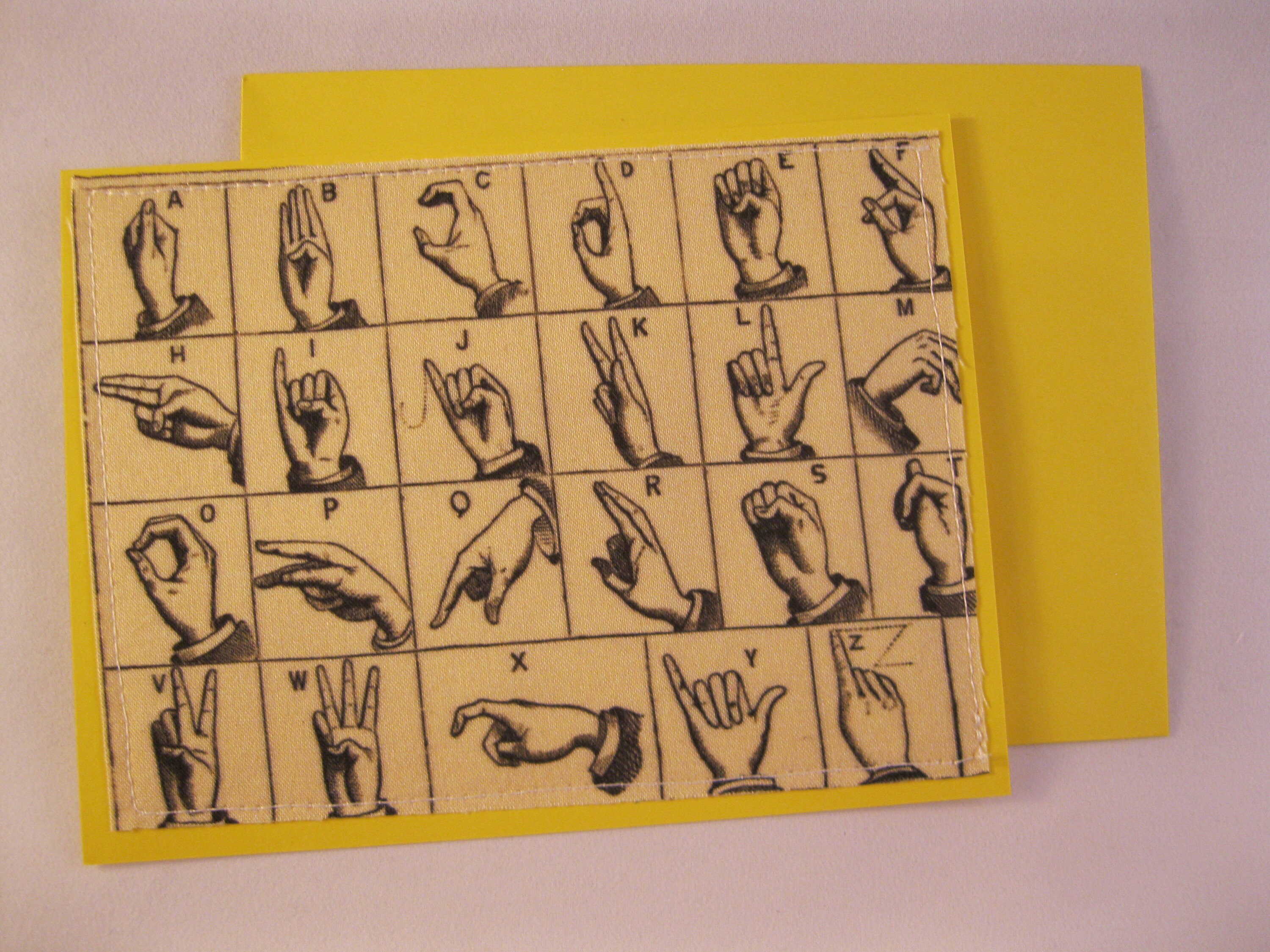 Set of 4 Sign Language Fabric Note Cards FREE SHIPPING hand Etsy