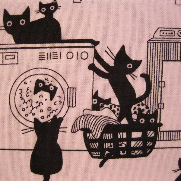 4 Black Cat Fabric Note Cards FREE SHIPPING set Les Chats Noirs Dear Stella laundry room Leezaworks