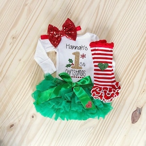 First Christmas Outfit For Girls, Girls Christmas Outfit With Name, Personalized 1st Christmas Outfit, Newborn Christmas Tutu, 1st Christmas