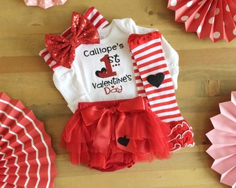 Personalized 1st Valentine’s Outfit, Girls Valentine Outfit With Name, First Valentine’s Day Outfit For Girls, Newborn Valentine’s Day Tutu