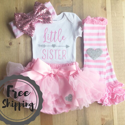 Baby Girl Coming Home Outfit Little Sisterpink With Gold - Etsy