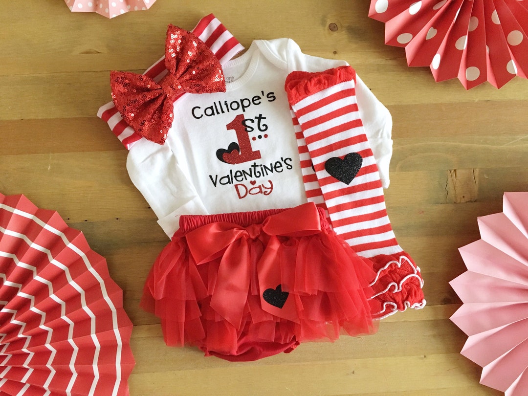 Personalized 1st Valentines Outfit, Girls Valentine Outfit With Name