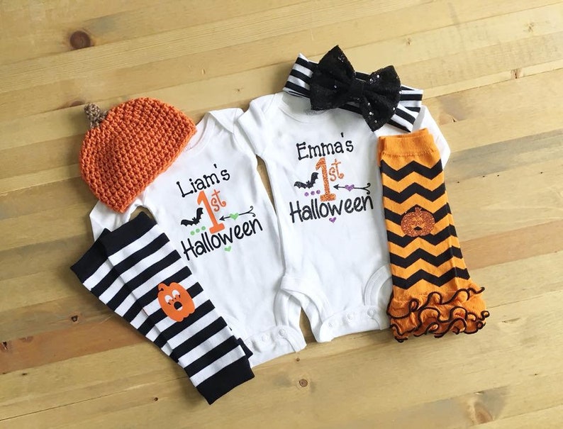 Twins Personalized Halloween Outfits Halloween Twins Twins 1st Halloween Outfit Newborn Boy Girl Twins Newborn First Halloween Outfits