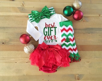 Christmas Outfit For Girls, Best Gift Ever, Newborn Christmas Outfit, Baby Girl Holiday Bodysuit, December Baby Outfit, Baby Girl Gift