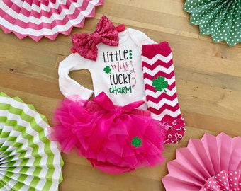 Girls 1st St Patricks Day Outfit, Little Miss Lucky Charm, St Patricks Tutu, Baby Girls Hot Pink Outfit, 1st St Patricks Day, Baby Shamrock