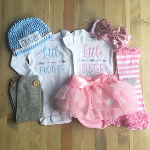 Twins Personalized Coming Home Outfits, Newborn Boy Girl Twins, Little Sister Outfit, Newborn Twins Outfits, Twins Take Me Home Outfits