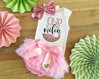 Pink Watermelon 1st Birthday Outfit, Watermelon Outfit, Summer First Birthday Outfit, One In A Melon Birthday, Girls 1st Birthday Outfit