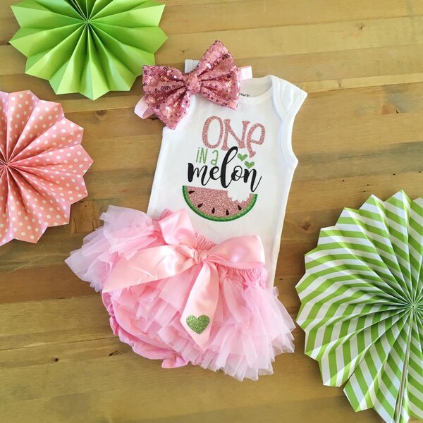 Pink Watermelon 1st Birthday Outfit, Watermelon Outfit, Summer First Birthday Outfit, One In A Melon Birthday, Girls 1st Birthday Outfit