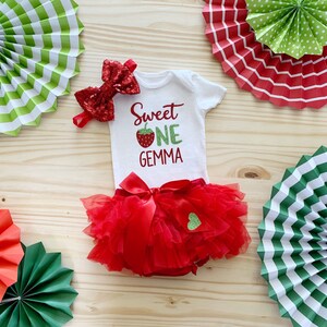 Sweet One Red Strawberry 1st Birthday Outfit, Strawberry Outfit, Summer First Birthday Outfit, Sweet One Birthday, Girls 1st Birthday Outfit
