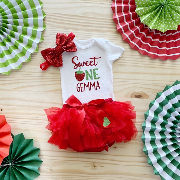 Sweet One Red Strawberry 1st Birthday Outfit, Strawberry Outfit, Summer First Birthday Outfit, Sweet One Birthday, Girls 1st Birthday Outfit
