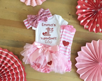 Girls Valentine Outfit With Name, Personalized 1st Valentine’s Outfit, First Valentine’s Day Outfit For Girls, Pink Valentine’s Day Tutu