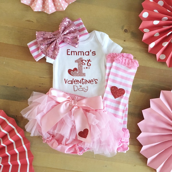 Girls Valentine Outfit With Name, Personalized 1st Valentine’s Outfit, First Valentine’s Day Outfit For Girls, Pink Valentine’s Day Tutu