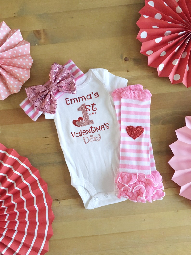 Girls Valentine Outfit With Name Personalized 1st Valentines Etsy